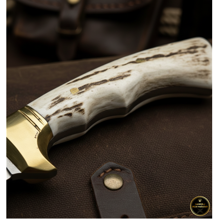 El Yapımı Yerli Üretim N690 Böhler Çelik Geyik Boynuzu Kabzeli ve Magnezyum Çubuklu Av Kamp Bıçağı