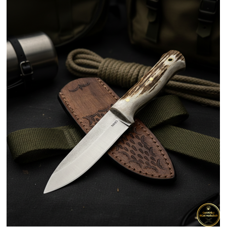El Yapımı Yerli Üretim N690 Böhler Çelik Geyik Boynuzu Kabzeli Bushcraft Av Kamp Bıçağı Ckr503-07