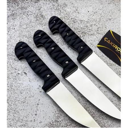 EL YAPIMI ÖZEL ACERİNOX 4116 PASLANMAZ ÇELİK COMPACT KABZE 3’LÜ PROFESYONEL BIÇAK SETİ KOD:CKR745-04