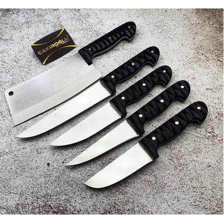 EL YAPIMI ÖZEL ACERİNOX 4116 PASLANMAZ ÇELİK COMPACT KABZE 5’Lİ PROFESYONEL BIÇAK SETİ KOD:CKR745-04