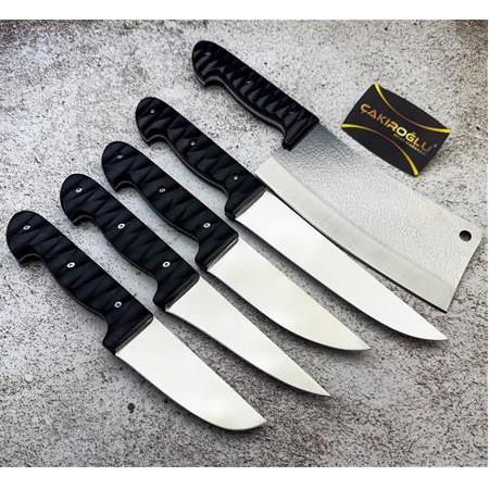 EL YAPIMI ÖZEL ACERİNOX 4116 PASLANMAZ ÇELİK COMPACT KABZE 5’Lİ PROFESYONEL BIÇAK SETİ KOD:CKR745-04