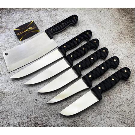 EL YAPIMI ÖZEL ACERİNOX 4116 PASLANMAZ ÇELİK COMPACT KABZE 6’LI PROFESYONEL BIÇAK SETİ KOD:CKR745-07