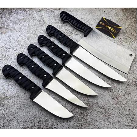 EL YAPIMI ÖZEL ACERİNOX 4116 PASLANMAZ ÇELİK COMPACT KABZE 6’LI PROFESYONEL BIÇAK SETİ KOD:CKR745-07
