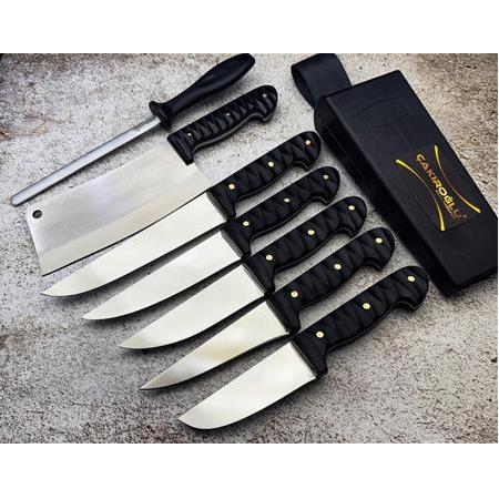 EL YAPIMI ÖZEL ACERİNOX 4116 PASLANMAZ ÇELİK COMPACT KABZE 8’Lİ PROFESYONEL BIÇAK SETİ KOD:CKR745-08