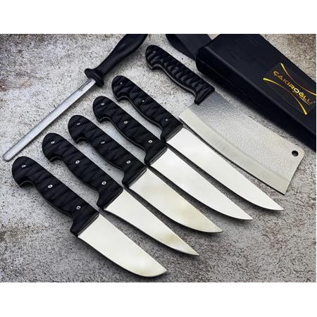 EL YAPIMI ÖZEL ACERİNOX 4116 PASLANMAZ ÇELİK COMPACT KABZE 8’Lİ PROFESYONEL BIÇAK SETİ KOD:CKR745-08