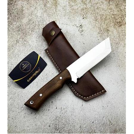 EL YAPIMI YERLİ ÜRETİM KÖK CEVİZ KABZELİ TANTO MODEL AVCI AV KAMP BIÇAĞI KOD:CKR405