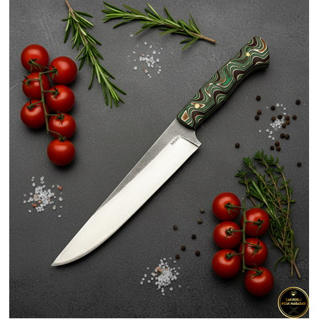 El Yapımı Yerli Özel Üretim N690 Böhler Çelik, Renk Seçenekli Verzalit Kabzeli Kurban, Mutfak Bıçağı