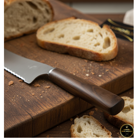 El Yapımı Yerli Üretim Kök Ceviz Kabzeli Dişli Ekmek Bıçağı