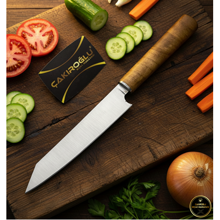 El Yapımı Yerli Üretim Kök Ceviz Kabzeli Küçük Boy Şef Aşçı, Sebze Bıçağı