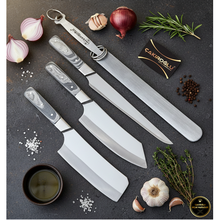 EL YAPIMI YERLİ ÖZEL ÜRETİM VERZALİT KABZELİ PROFESYONEL ŞEF AŞÇI BIÇAĞI SETİ KOD:CKR786