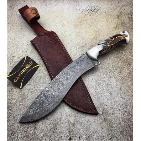EL YAPIMI VİP ÖZEL ÜRETİM DAMASCUS ÇELİK BUZ SERİSİ EPOKSİ KABZELİ KUKRİ PALA KOD:CKR727