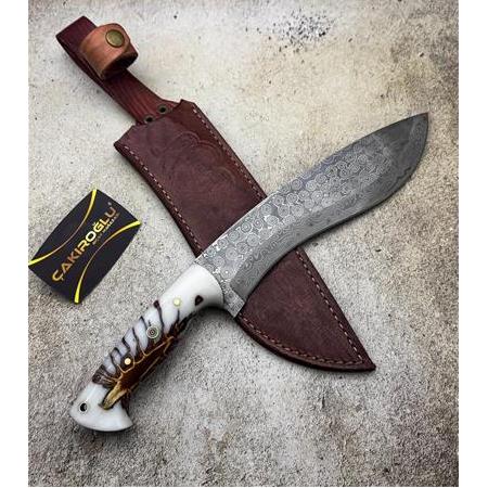 EL YAPIMI VİP ÖZEL ÜRETİM DAMASCUS ÇELİK BUZ SERİSİ EPOKSİ KABZELİ KUKRİ PALA KOD:CKR727