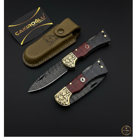 El Yapımı Özel Damascus Çelik Cigarta Kabzeli ve Pirinç Balçaklı Koleksiyonluk Kamp Çakısı Ckr714-07