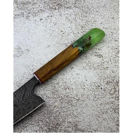 EL YAPIMI ÖZEL ÜRETİM DAMASCUS ÇELİK ZEYTİN AĞACI VE EPOKSİ KABZELİ ŞEF AŞÇI BIÇAĞI KOD:CKR716