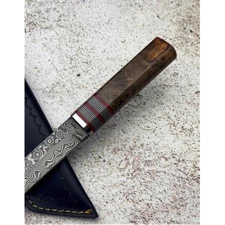EL YAPIMI YERLİ ÖZEL ÜRETİM DAMASCUS ÇELİK STABİLİZE KABZELİ TANTO AVCI AV KAMP BIÇAĞI KOD:CKR153/02