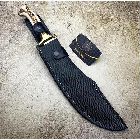 EL YAPIMI GEYİK BOYNUZU KABZELİ PİRİNÇ BALÇAKLI ABBAS MODEL SALLAMA PALA KAMP BIÇAĞI KOD:CKR504-02