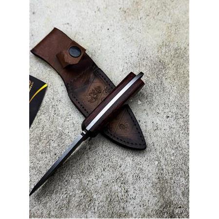 EL YAPIMI YERLİ ÖZEL ÜRETİM MİNYATÜR DAMASCUS ÇELİK VE COCOBOLO KABZELİ AV KAMP BIÇAĞI KOD:CKR684-02