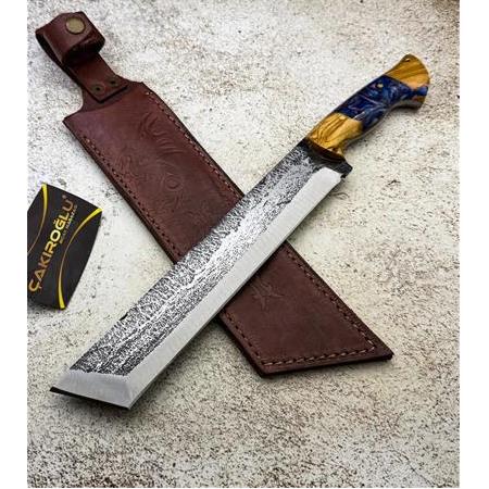 EL YAPIMI ÖZEL ÜRETİM TANTO MODEL EPOKSİ HİBRİT KABZELİ SALLAMA AV KAMP BIÇAĞI KOD:CKR259-04