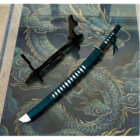 El Yapımı Yerli Ve Tamamen El İşçiliği 60 Cm Zümrüt Yeşili, Stand Ve Kın’lı Katana Ckr835-02