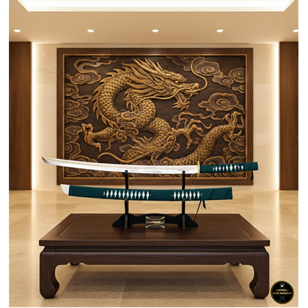 El Yapımı Yerli Ve Tamamen El İşçiliği 90 Cm Zümrüt Yeşili, Stand Ve Kın’lı Katana Ckr835-10