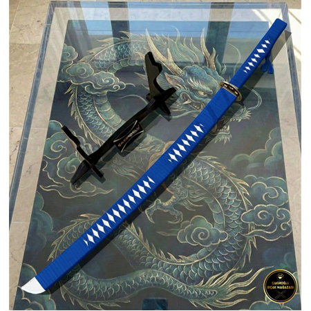 El Yapımı Yerli Ve Tamamen El İşçiliği 90 Cm Okyanus Mavisi, Stand Ve Kın’lı Katana Ckr835-09