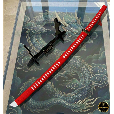 El Yapımı Yerli Ve Tamamen El İşçiliği 90 Cm Kızıl Ay Rengi, Stand Ve Kın’lı Katana Ckr835-08