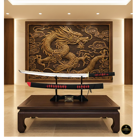 El Yapımı Yerli Ve Tamamen El İşçiliği 90 Cm Kızıl Gölge Rengi, Stand Ve Kın’lı Katana Ckr835-07