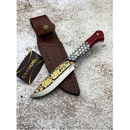 EL YAPIMI ÖZEL ÜRETİM 14 AYAR ALTIN İŞLEME N690 BÖHLER, EPOKSİ PETEK KABZE AV KAMP BIÇAĞI KOD:CKR730