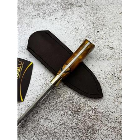 EL YAPIMI YERLİ ÜRETİM EPOKSİ HİBRİT KABZELİ PİRİNÇ BALÇAKLI BUSHCRAFT AV KAMP BIÇAĞI KOD:CKR503-05