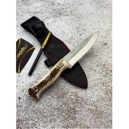 EL YAPIMI, MAGNEZYUM ÇUBUKLU N690 BÖHLER GEYİK BOYNUZU KABZELİ BUSHCRAFT KAMP BIÇAĞI KOD:CKR503-07