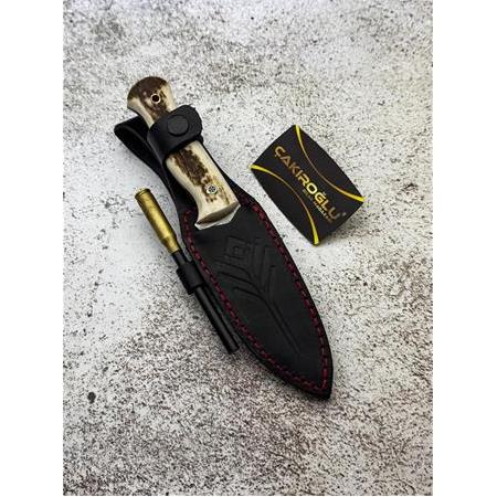 EL YAPIMI, MAGNEZYUM ÇUBUKLU N690 BÖHLER GEYİK BOYNUZU KABZELİ BUSHCRAFT KAMP BIÇAĞI KOD:CKR503-07