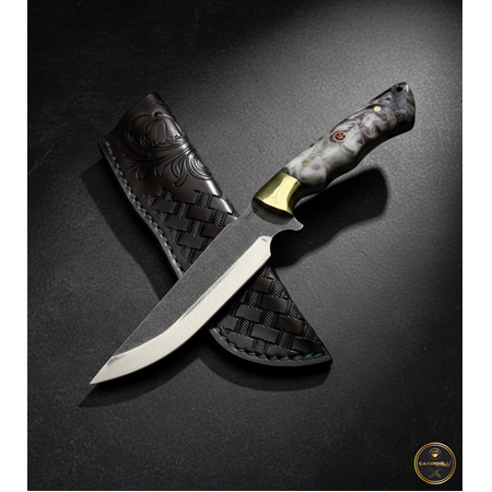 El Yapımı Yerli Üretim N690 Böhler Çelik Epoksi Kehribar Kabzeli Avcı Av Kamp Bıçağı Ckr855