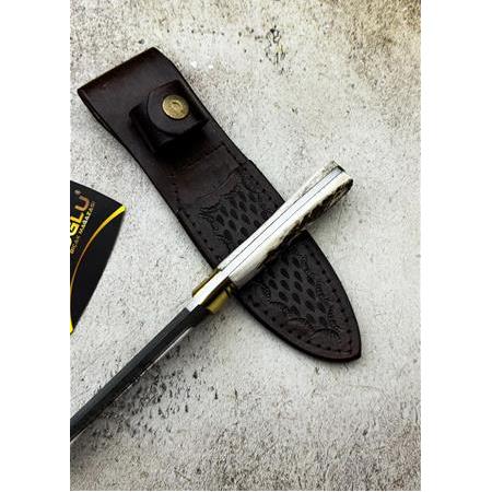 EL YAPIMI ÖZEL ÜRETİM DAMASCUS ÇELİK GEYİK BOYNUZU KABZELİ BÜYÜK BOY BUSHCRAFT AVCI AV KAMP BIÇAĞI
