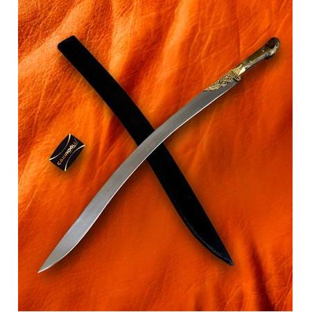 EL YAPIMI YERLİ ÜRETİM AHŞAP STANDLI BOYNUZ (KEMİK) KABZELİ YATAĞAN PALASI KOD:CKR577-05