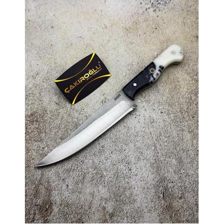 EL YAPIMI ÖZEL ÜRETİM N690 BÖHLER ÇELİK EPOKSİ KEHRİBAR KABZELİ PREMİUM KESİM BIÇAĞI KOD:CKR616-03