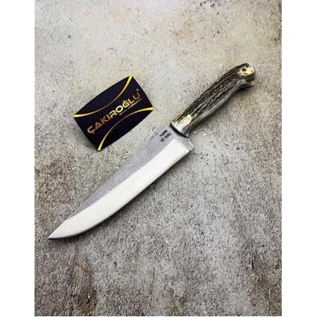 EL YAPIMI ÖZEL ÜRETİM N690 BÖHLER ÇELİK GEYİK BOYNUZU KABZELİ PREMİUM KESİM BIÇAĞI KOD:CKR616-04