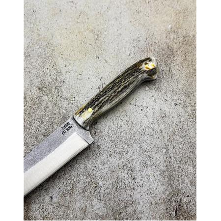 EL YAPIMI ÖZEL ÜRETİM N690 BÖHLER ÇELİK GEYİK BOYNUZU KABZELİ PREMİUM KESİM BIÇAĞI KOD:CKR616-04