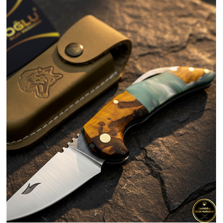 El Yapımı Yerli Üretim Epoksi Kabzeli Yeni Model Sırttan Kilit Mekanizmalı Av Kamp Çakısı Ckr853-04