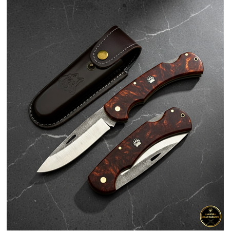 El Yapımı N690 Böhler Çelik Venedik Kırmızısı Epoksi Kehribar Kabze Büyük Boy Kamp Çakısı Ckr852-04