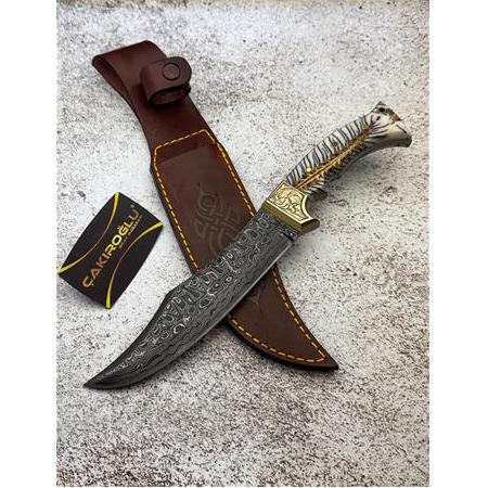 EL YAPIMI ÖZEL BUZ SERİSİ “ŞEHZADE” DAMASCUS ÇELİK GRAVÜRLÜ BALÇAKLI AV KAMP BIÇAĞI KOD:CKR695-03