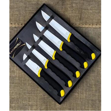 EL YAPIMI YERLİ ÜRETİM YENİ BLACK & YELLOW SERİSİ PROFESYONEL 5’Lİ BIÇAK SETİ KOD:CKR752