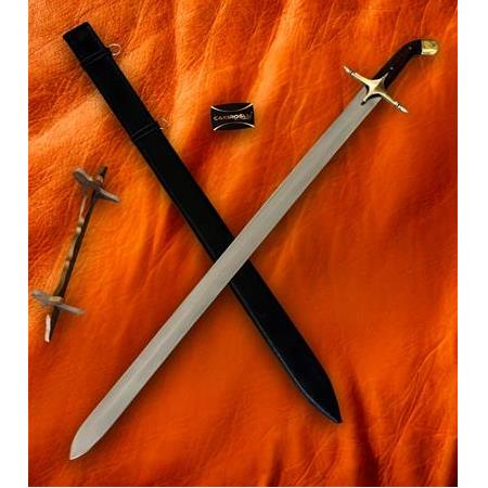 EL YAPIMI YERLİ ÖZEL ÜRETİM DERİ KINLI VE AHŞAP STANDLI HZ.MUHAMMED (S.A.V.) PEYGAMBER KILICI