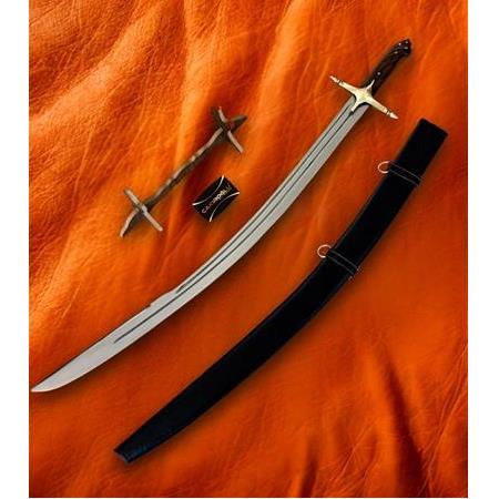 EL YAPIMI YERLİ ÖZEL ÜRETİM DERİ KINLI VE AHŞAP STANDLI KARA BELA KILICI KOD:CKR818