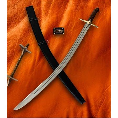 EL YAPIMI YERLİ ÖZEL ÜRETİM DERİ KINLI VE AHŞAP STANDLI KARA BELA KILICI KOD:CKR818