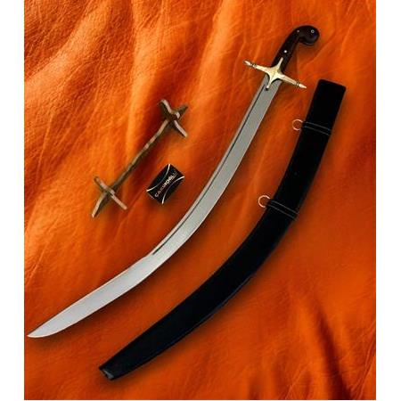 EL YAPIMI YERLİ ÖZEL ÜRETİM DERİ KINLI VE AHŞAP STANDLI GADDARE KILICI KOD:CKR814-02