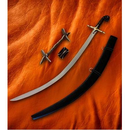 EL YAPIMI YERLİ ÖZEL ÜRETİM DERİ KINLI VE AHŞAP STANDLI ŞİMŞİR KILICI KOD:CKR815-02