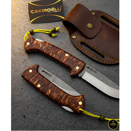 EL YAPIMI N690 BÖHLER KİLİT MEKANİZMALI ATEŞ (ALEV) KIRMIZI EPOKSİ KABZE KAMP ÇAKISI KOD:GÖKTÜRK-20