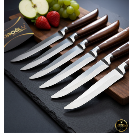 El Yapımı Yerli Üretim Ahşap Kabzeli ve Alüminyum Balçaklı 6’lı Meyve Bıçağı Seti Ckr851