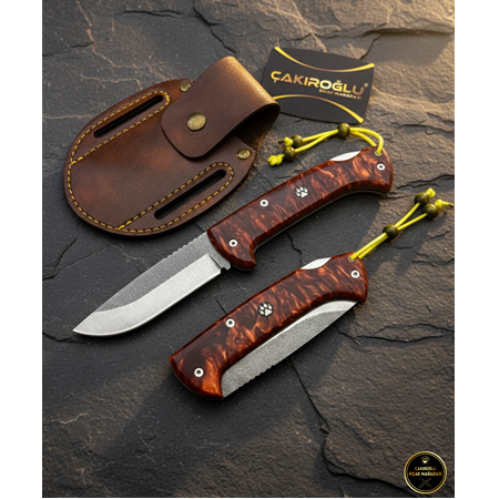 EL YAPIMI N690 BÖHLER KİLİT MEKANİZMALI VENEDİK KIRMIZI EPOKSİ KABZELİ AV KAMP ÇAKISI KOD:GÖKTÜRK-18