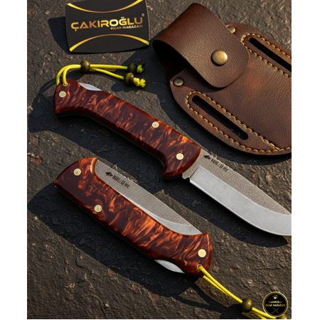 EL YAPIMI N690 BÖHLER KİLİT MEKANİZMALI VENEDİK KIRMIZI EPOKSİ KABZELİ AV KAMP ÇAKISI KOD:GÖKTÜRK-18